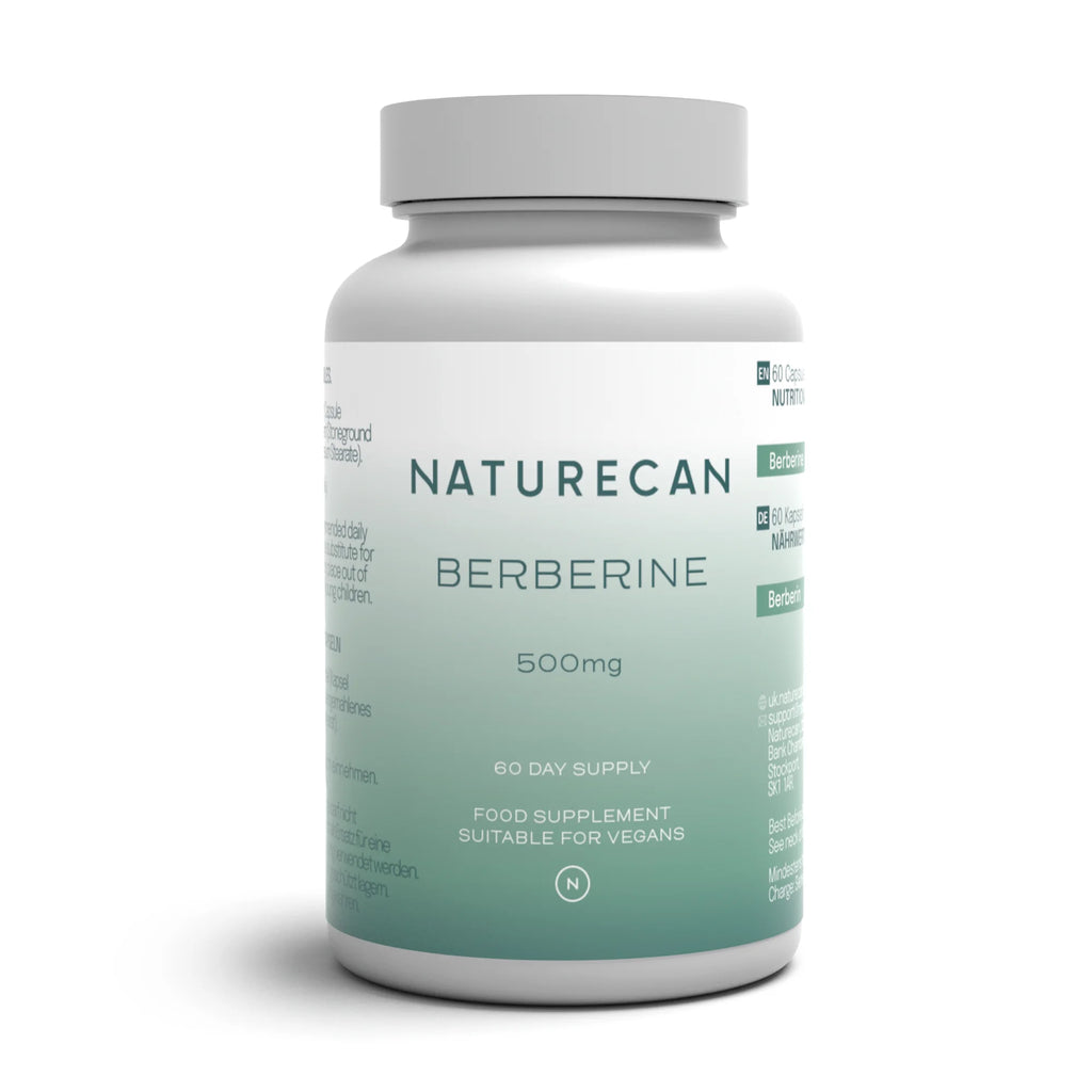 Naturecan Berberine supplement bottle on a white background