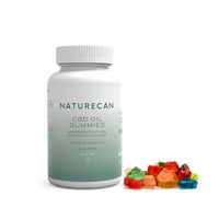 Naturecan CBD oil gummies bottle with colorful gummies on a white background