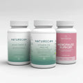 Three Naturecan supplement bottles on a white background