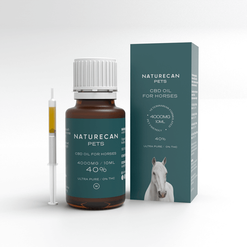 Naturecan Pets CBD Oil 40% 10ml – small brown dropper bottle with dark label for horses, CBD food supplement