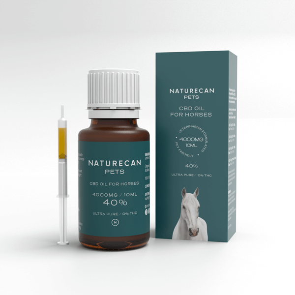 Naturecan Pets CBD Oil 40% 10ml – small brown dropper bottle with dark label for horses, CBD food supplement