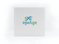 epiAge Biological Age Testing Kit box – white square gift box with epiAge logo featuring intertwined green and blue DNA helix design